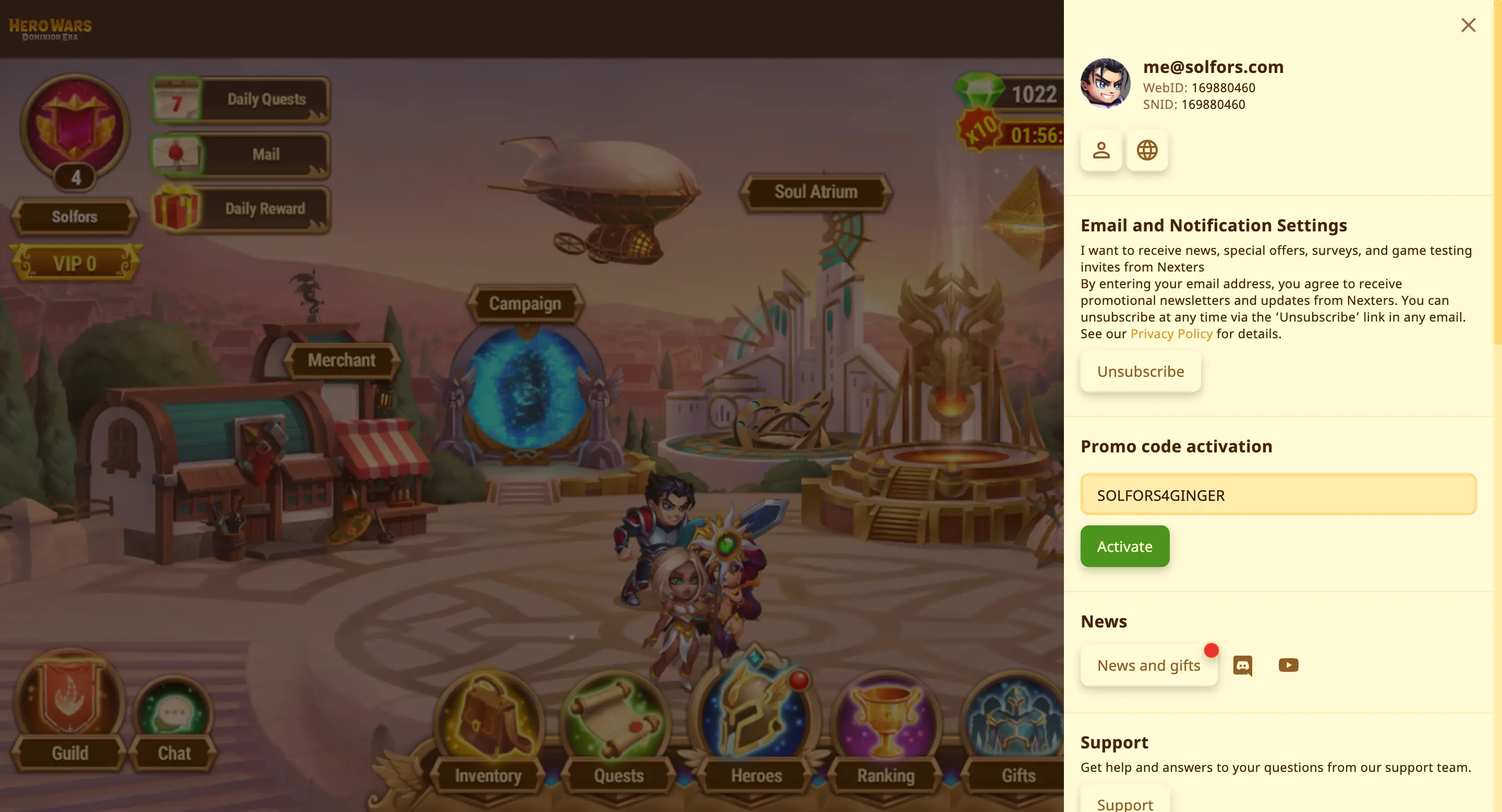 Step 2: Enter SOLFORS4GINGER in promo code field and click Activate