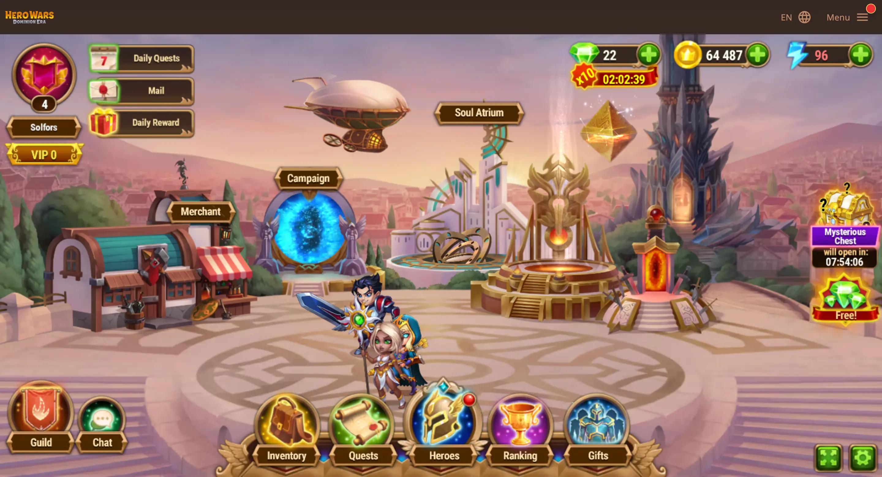 Step 1: Open Hero Wars and click Menu button in top right corner