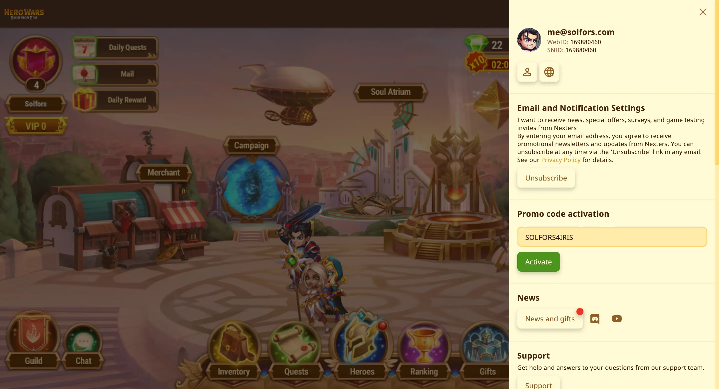 Step 2: Enter SOLFORS4IRIS in promo code field and click Activate