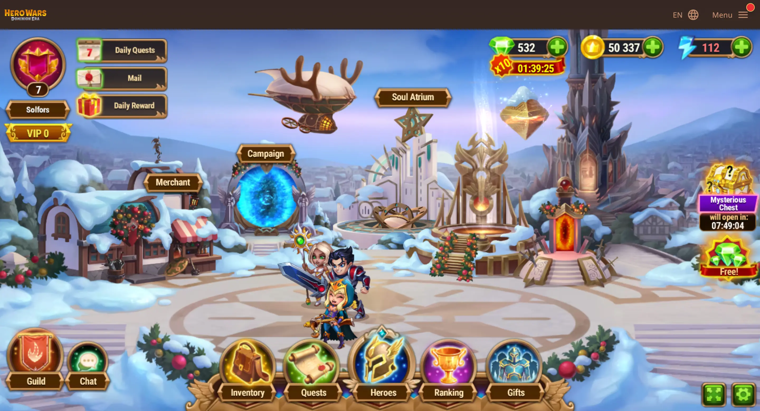 Step 1: Open Hero Wars and click Menu button in top right corner