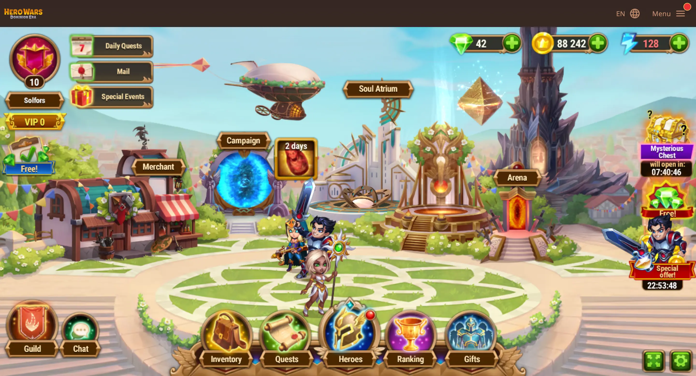 Step 1: Open Hero Wars and click Menu button in top right corner
